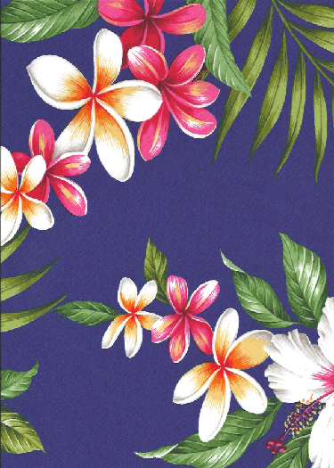 20'U hene Hibiscus plumeria, fern and palm fronds on cotton apparel fabric