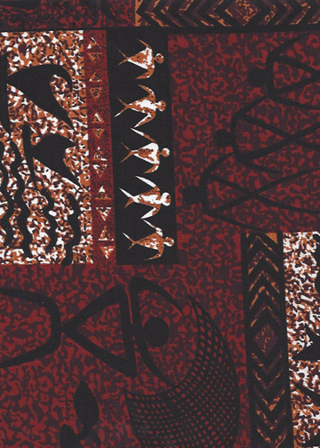 95lava Tropical Hawaiian Petra glyphs & Tiki masks  - redish brown non-upholstery  barkcloth fabric .