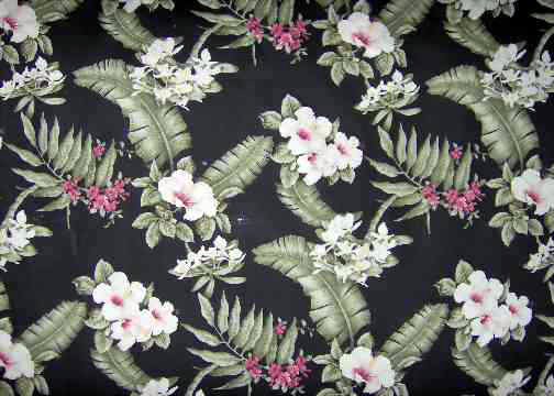 10pua  Tropical Botanical Vintage Hawaiian Fabric Hawaiian Orchids, Bougainville & Hibiscus flowers - cotton barkcloth fabric.