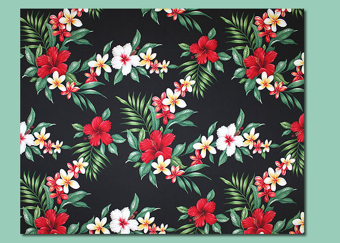 20'U hene Hibiscus plumeria, fern and palm fronds on cotton apparel fabric apparel fabric.