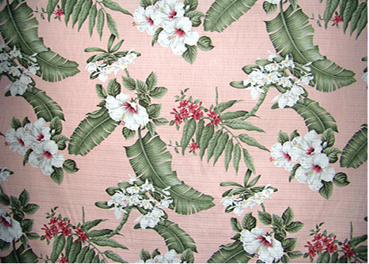 14pua  Tropical Botanical Vintage Hawaiian Fabric Hawaiian Orchids, Bougainville & Hibiscus flowers - cotton barkcloth fabric.