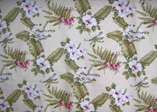 30pua  Tropical Botanical Vintage Hawaiian Fabric Hawaiian Orchids, Bougainville & Hibiscus flowers - cotton barkcloth fabric.
