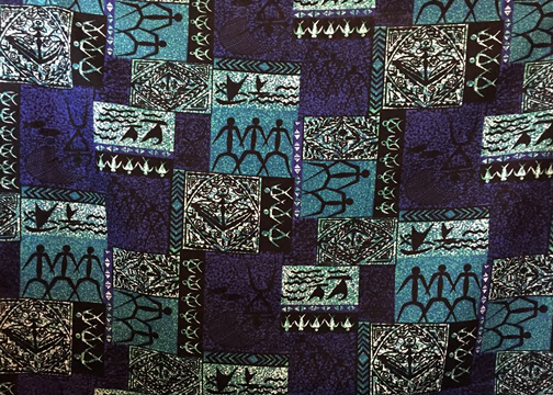 80lava Tropical Hawaiian Petra glyphs & Tiki masks  - non-upholstery  barkcloth fabric.