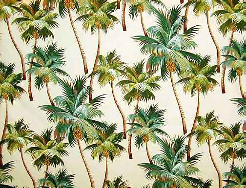 Waikiki Natural Tropical Botanical Vintage Hawaiian Fabric Hawaiian Palm Trees on nubby bark cloth fabric