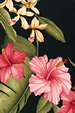 Hamakua Black, ginger, hibiscus, upholstery barkcloth, Hawaiian vintage style fabric