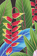 Vintage Style Hawaiian Large scale, colorful hibiscus, heliconia, 
				and various tropical ferns and leaves, on a cotton poplin apparel fabric.