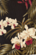 10kohala  Tropical Botanical Vintage Hawaiian Fabric fabric, orchid & heliconia flowers - black cotton barkcloth fabric.