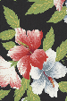 10ne'ena -  A botanical print of tropical leaves, on a black cotton apparel weight fabric.