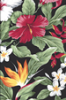 10noke Tropical design, clustered bird of paradise, plumeria (frangipani), heliconia, hibiscus and leaves, all over design.