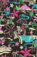10olelo Abstract, Sixties hula girl, Plumeria flowers on cotton broadcloth apparel fabric