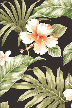 10omo'omo'o Plumeria and Hibiscus flowers on a black cotton broadcloth apparel fabric.