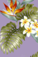11ola Tropical Botanical Vintage Hawaiian Fabric bird of paradise & plumeria flowers, cotton apparel fabric.