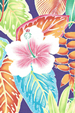 11welina black, apparel cotton,  - tropical vintage style, Hawaiian botanical Welina - Barkcloth Hawaii Fabrics - Vintage Style Hawaiian Fabrics. Tropical Hawaiian stylized hibiscus, heliconia, and multi-colored leaves. a cotton apparel fabric.