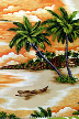 14Uakea - Barkcloth Hawaii Fabrics - Vintage Style Hawaiian Fabrics
 Tropical Hawaiian scenic print ona cotton poplin apparel fabric.
.