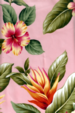 14wehi Tropical Botanical Vintage Hawaiian Fabric Hibiscus & bird of paradise, plumeria flowers, vintage apparel style fabric.