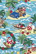 20kanakaloka All-Over. Christmas, Holiday fabric. Sanata Claus, surfboards, palm trees, woodies.