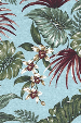 20mamaka Tropical Botanical Vintage Hawaiian Fabric Hawaiian Palm Fronds & Orchid flowers cotton barkcloth fabric.
