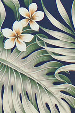  Tropical Botanical Vintage Hawaiian Fabric.
			Cotton Poplin, 44/45 inch Wide, All-Over. naholo
 and palm fronds with plumeria flowers