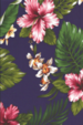 Realistic tropical design, including monstera leaves, banana leaves, hibiscus, orchid, and plumeria flowers.