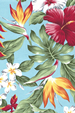 20noke Tropical design, clustered bird of paradise, plumeria (frangipani), heliconia, hibiscus and leaves, all over design.