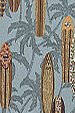 20surfs up surfboards, and palm trees on a slate-blue reversible apparel cotton, Hawaiian vintage style fabric.