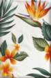 30kupa Tropical Botanical Vintage Hawaiian Fabric - Cotton poplin, 44/45 inch Wide, Brightly colored bird of paradise, plumeria (frangipani), palm fronds and leaves.