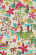 30olelo Abstract, Sixties hula girl, Plumeria flowers on cotton broadcloth apparel fabric