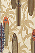 30surfs up surfboards, and palm trees on a natural reversible apparel cotton, Hawaiian vintage style fabric.