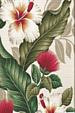 30umeke Tropical Botanical Vintage Hawaiian Fabric Hawaiian Panel. Realistically rendered hibiscus and lehua flowers, ferns and leaves.  - cotton barkcloth fabric, Hawaiian vintage style fabric.