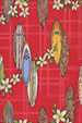 40huahina surfboards, plumeria, on a plaid apparel cotton, Hawaiian vintage style fabric