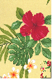 50'olo'olo Hibiscus, heliconia, plumeria, naholo
 fern and palm fronds on cotton apparel fabric.