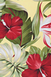 50puahi Tropical Hawaiian Bird Of Paradise and Hibiscus Flowers on apparel weight cotton fabric.