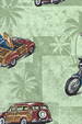70pihi woodies, surfboards and motorrcycles bikes, on cotton broadcloth apparel fabric.