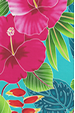 Vintage Style Hawaiian Large scale, colorful hibiscus, heliconia, 
				and various tropical ferns and leaves, on a cotton poplin apparel fabric.