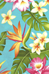 Vintage Style Hawaiian fabric print with  plumeria, orchids, and bird of paradise flowers - apparel weight cotton apparel fabric.