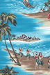 80nanaina Tropical Hawaiian scenic ocean fabric with hula, palm trees, and boats,, cotton apparel fabric. 