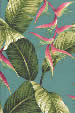 80palule Tropical Heliconia flowers, banana leaf, apparel cotton - tropical vintage style, Hawaiian botanical fabric..