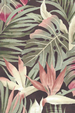 90ukali  - Barkcloth Hawaii Fabrics - Vintage Style Hawaiian Botanical Fabric a tropical Bird of paradise, naholo
, and palm fronds on a cotton apparel fabric.