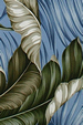 20Banana Leaf Hawaiian vintage barkcloth fabric, large bananna leaves on a slate blue background
