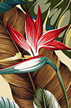 Bird Of Paradise Natural Tropical Bird of paradise on cotton nubby upholstery bark cloth