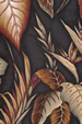 Makaii Black Barkcloth Upholstery - leafy, Cuban, - tropical vintage style, Hawaiian botanical fabric.