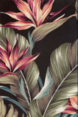 Mohala Black Tropical Botanical Vintage Hawaiian Fabric leafy, bird of paradise bark cloth upholstery fabric.