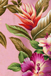 Olelo Coral - a Tropical Botanical Vintage style Hawaiian Fabric with Hibiscus, plumeria, ginger, and leaves. A floral print on a cotton upholstery barkcloth.