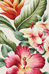Hiwahiwa Natural Tropical Botanical Vintage Hawaiian Fabric -  hibiscus, plumeria (frangipani), torch ginger and leaves. on a soft cotton fabric.