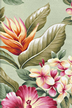 Olelo Sage tropical ginger, plumeria, hibiscus on a cotton upholstery fabric.