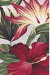 Puahi Mauve Tropical Hawaiian Bird Of Paradise and Hibiscus Flowers on bark crepe textured bark cloth fabric
