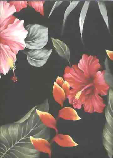 10anea Tropical Hawaiian orchid & plumeria flowers, cotton apparel fabric.