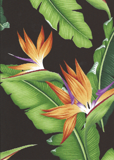 10eleu Tropical Bird of paradise with banana leaves.  
 - cotton barkcloth fabric.