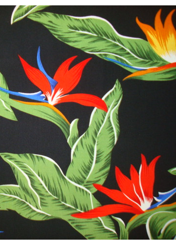 10Hana Lima - Hana Lima - Barkcloth Hawaii Fabrics - Vintage Style Hawaiian Botanical fabric with Bird of Paradise flowers and naholo
 leaves on a cotton poplin apparel fabric.