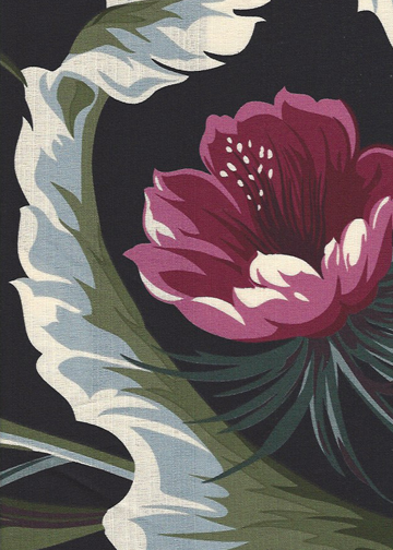 10kapalua Tropical Botanical Vintage Hawaiian Fabric night blooming cereus flowers with banana leaves -  non-upholstery cotton barkcloth fabric.